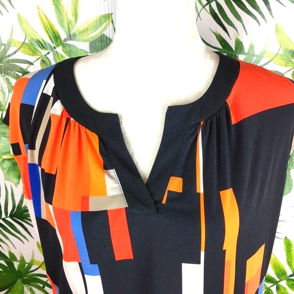 Worthington Orange & Blue Abstract Blouse (Size: Medium) - Picture 2 of 7
